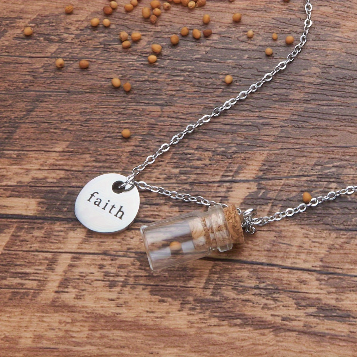 Mustard Seed Faith Bottle Necklace, Christian Jewelry Gift Box, Bible Verse Matthew 17:20