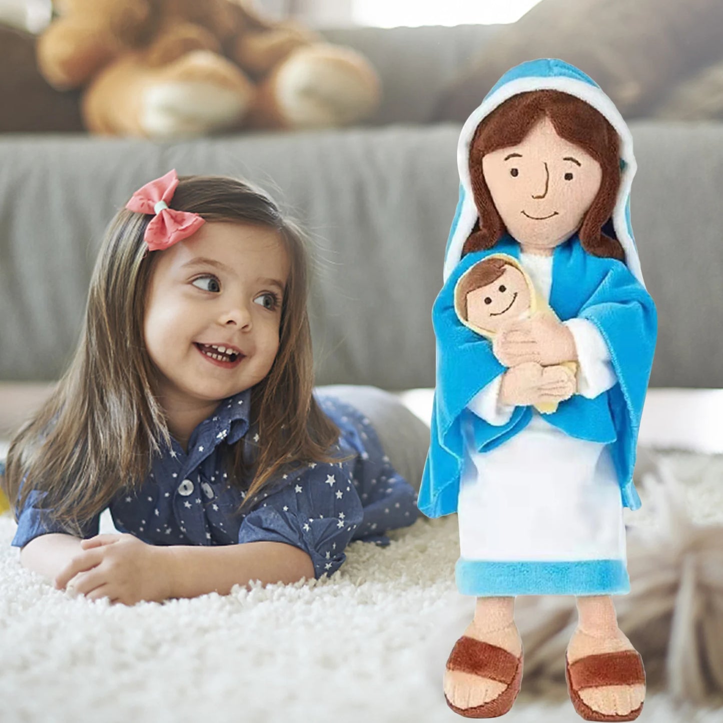 12.8In Jesus Plush Doll Blessing Virgin Mary Stuffed Plush Baby Jesus Pillow Children Gift Christian Religious Decoration