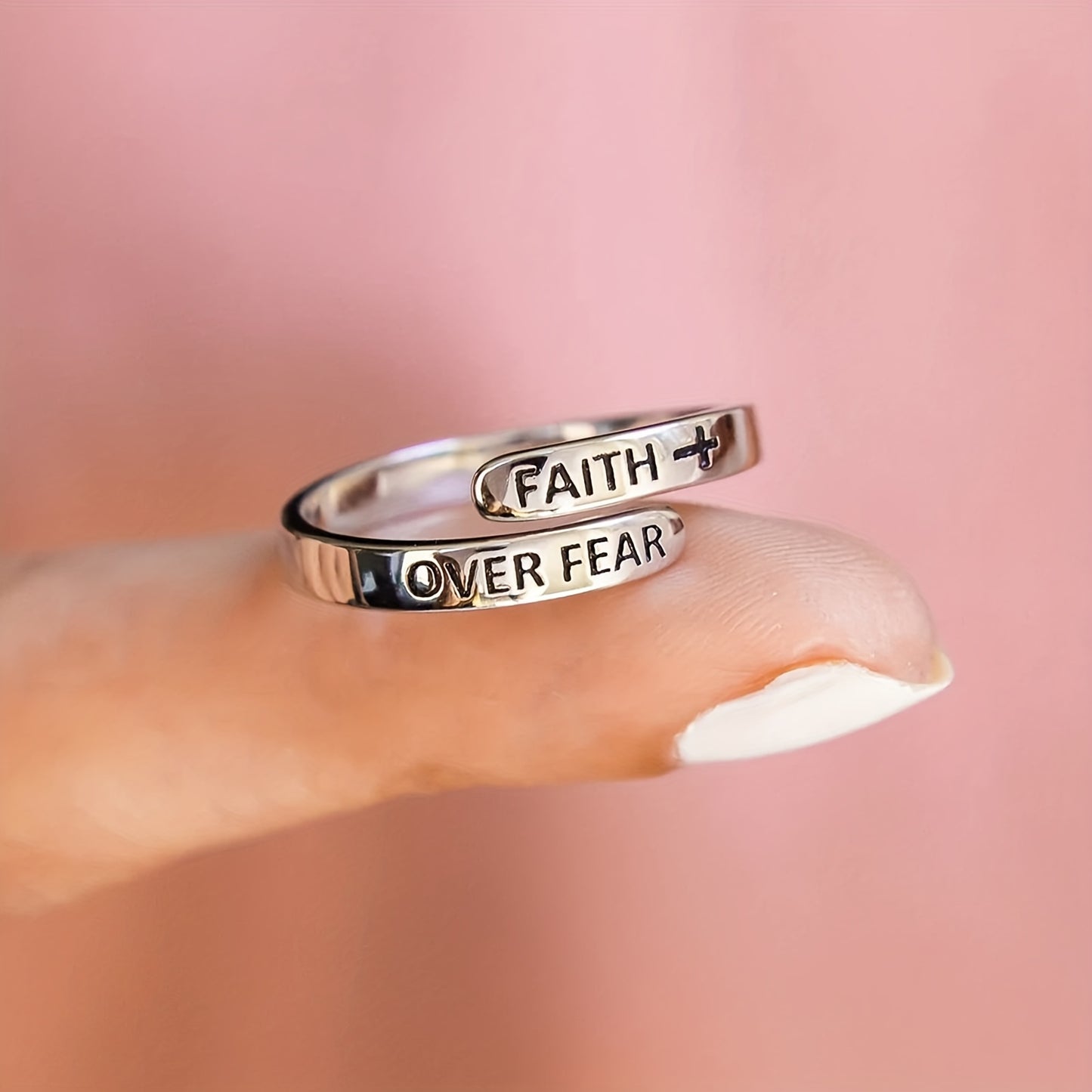 Faiths Over Fear Cross Adjustable Minimalist Ring, Inspirational Gift