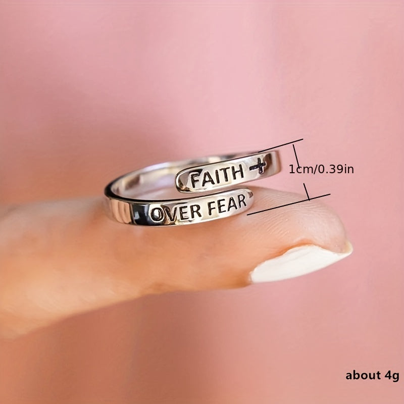 Faiths Over Fear Cross Adjustable Minimalist Ring, Inspirational Gift