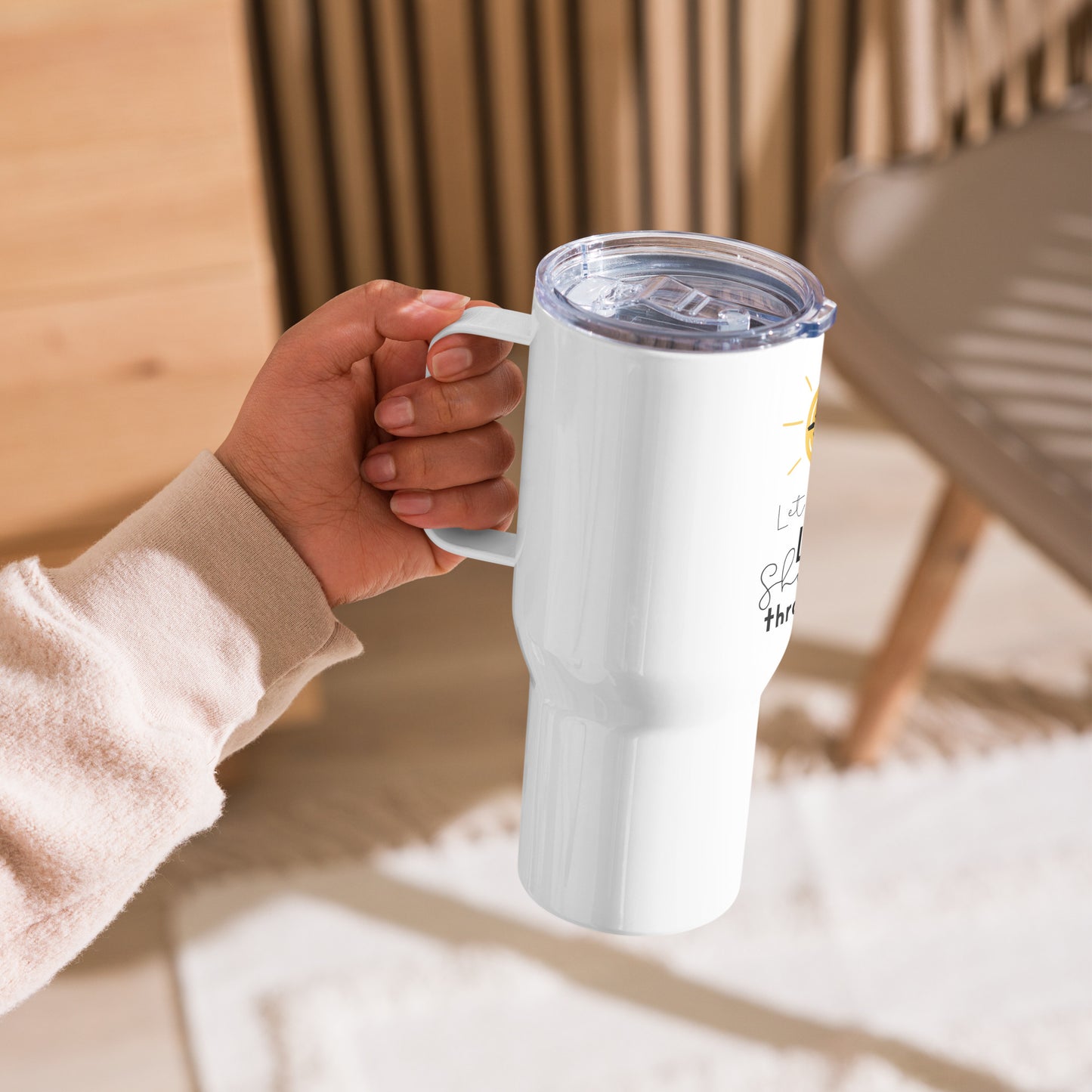 Let Jesus' Light Shine Through You Travel mug with a handle