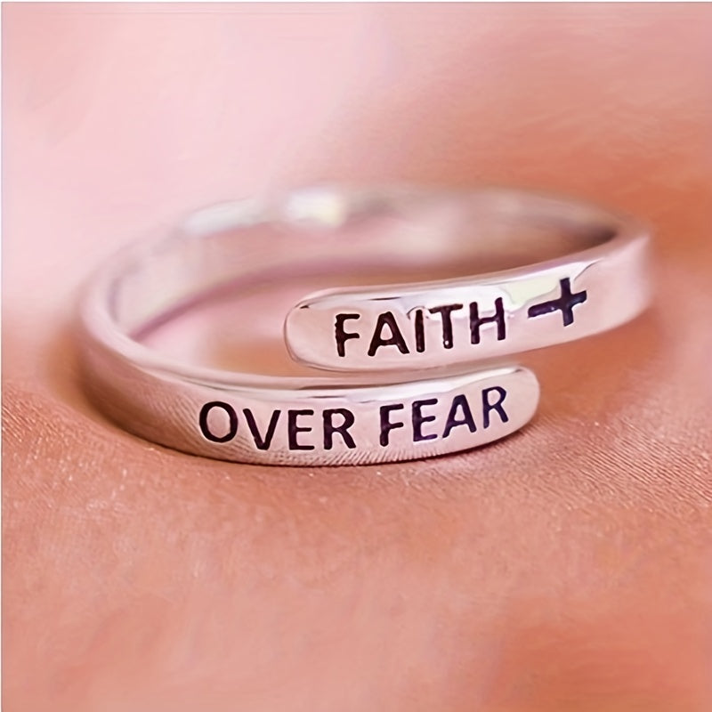 Faiths Over Fear Cross Adjustable Minimalist Ring, Inspirational Gift