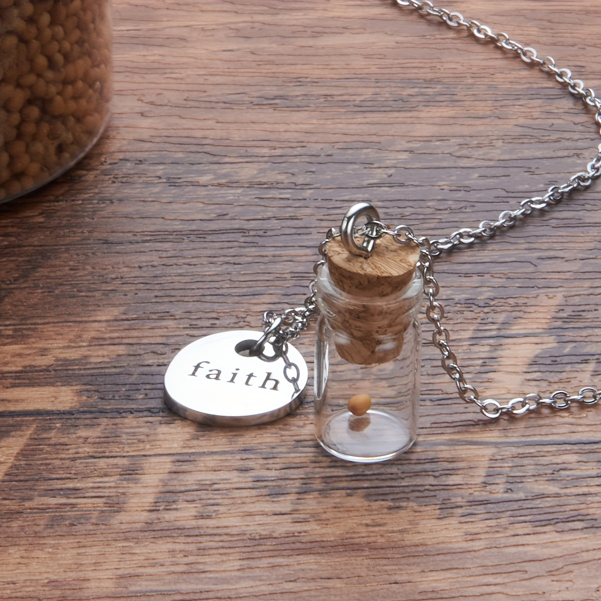 Mustard Seed Faith Bottle Necklace, Christian Jewelry Gift Box, Bible Verse Matthew 17:20